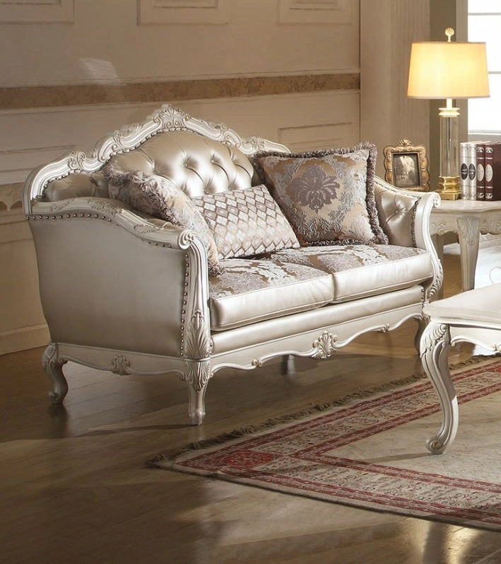 Acme Chantelle Loveseat w/3 Pillows in Pearl White 53541