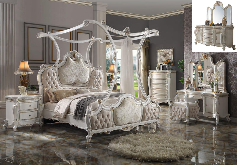 Picardy Fabric & Antique Pearl California King Bed (Canopy)