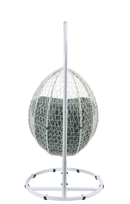 Simona Green Fabric & White Wicker Patio Swing Chair with Stand
